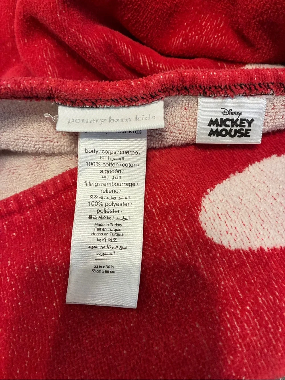 Pottery Barn Mickey Mouse Hooded Towel - Black & Red